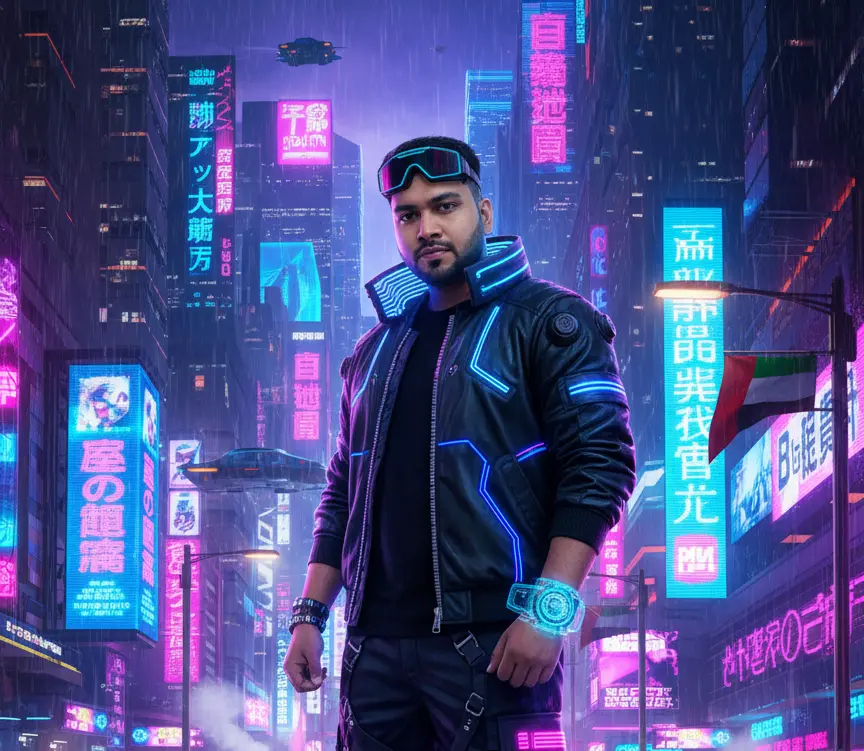 Cyberpunk Neon City Portrait