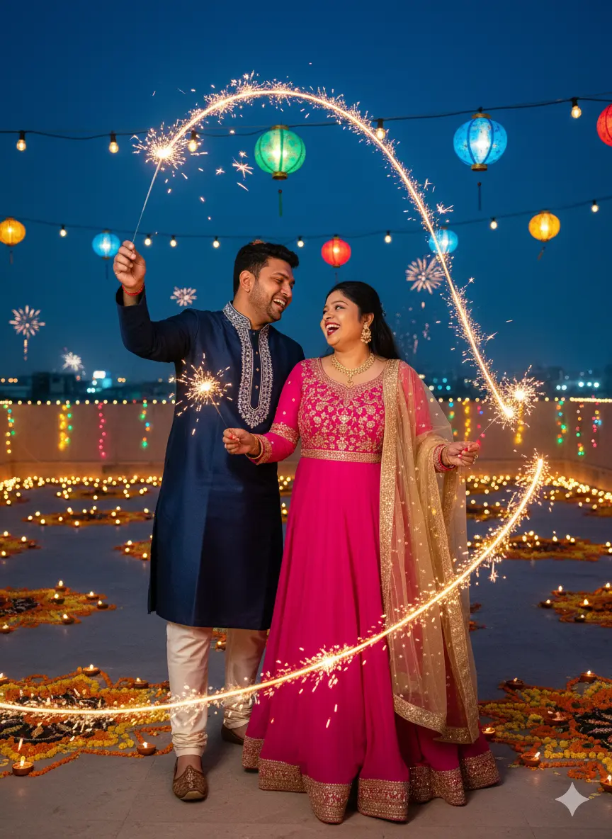 Diwali Joyful Couple with Sparklers