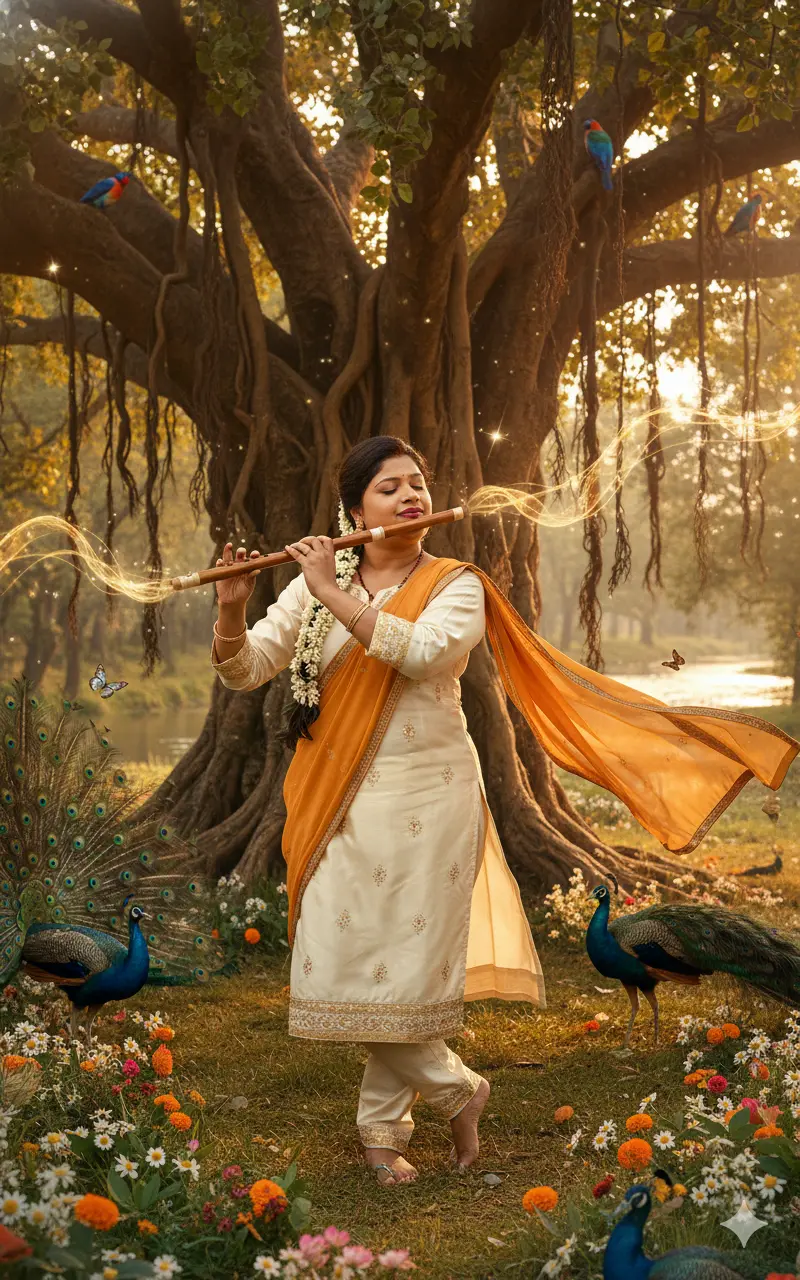 Playing Flute in Sacred Forest - Women