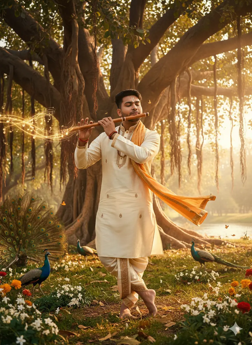 Playing Flute in Sacred Forest