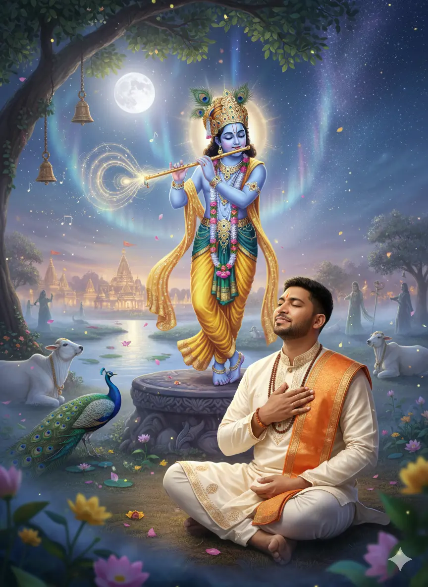 Moonlit Divine Flute - Krishna Listening