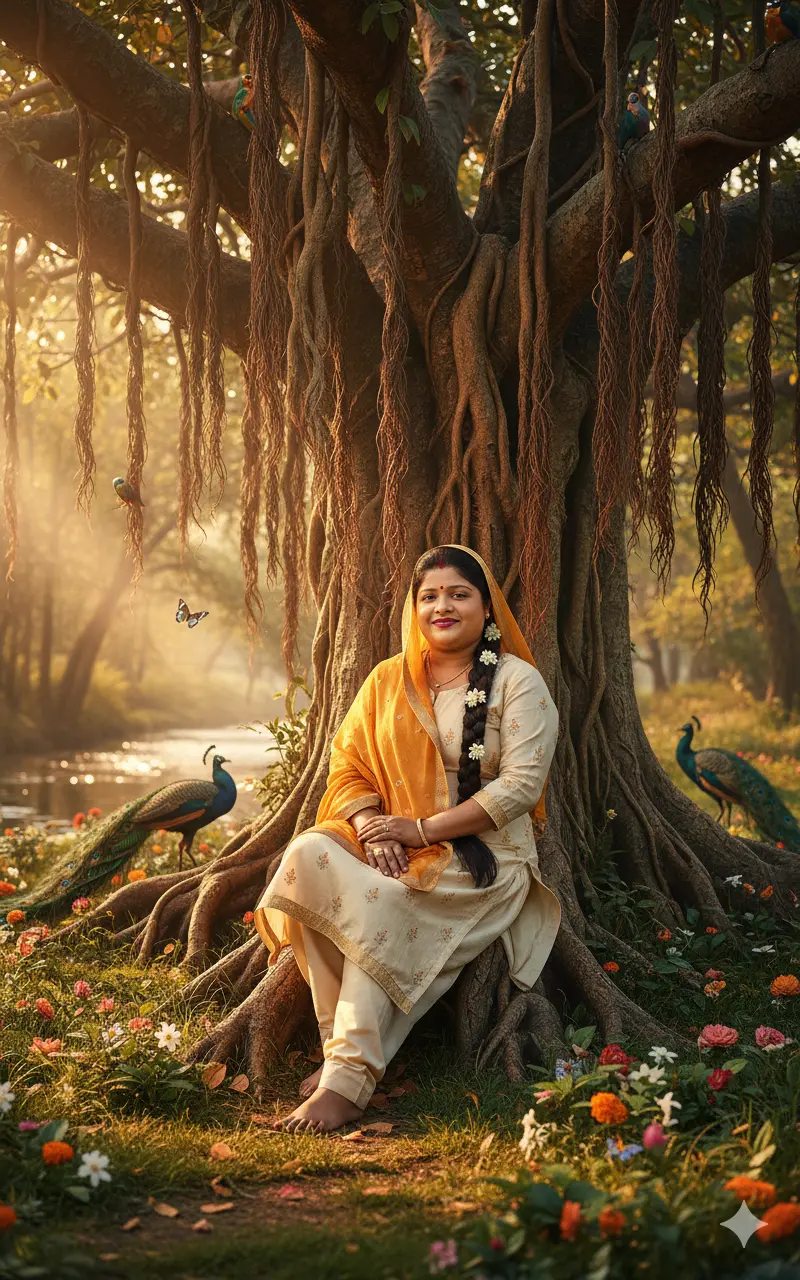 Peaceful Solo Portrait on Tree Root - Women
